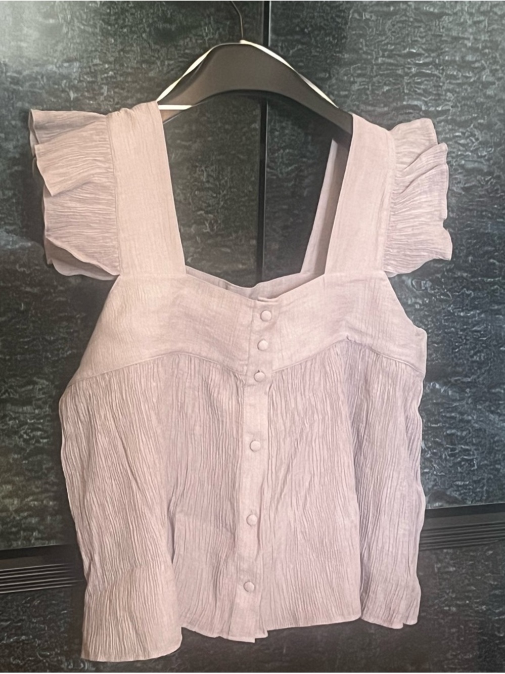 Zara Taupe Ruffle Sleeve Button-Front Women’s Top